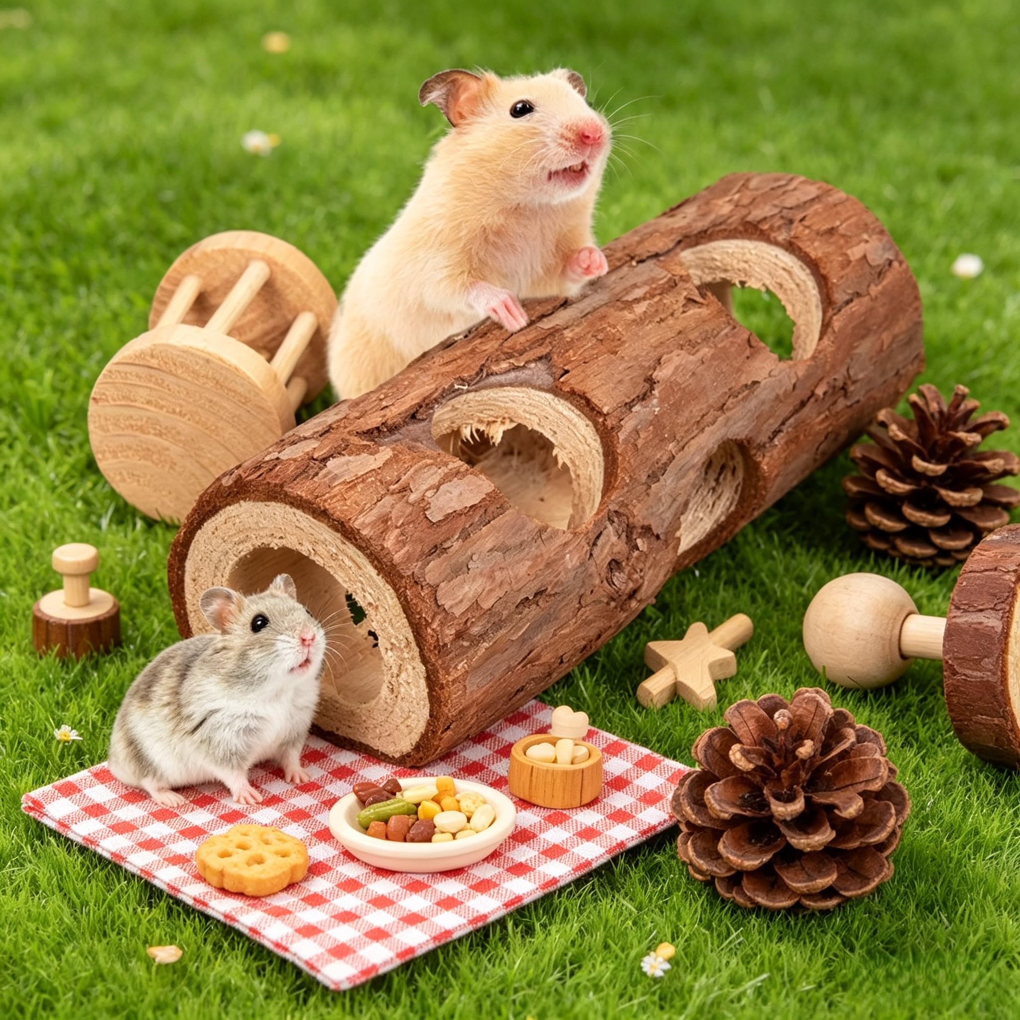 Juguetes De Madera Natural para Hámsteres: Túnel con Forma De Barril, Plataforma para Pájaros, Juguetes para Masticar Y Afilar Los Dientes para Hámsteres, Conejos, Cobayas Y Animales Pequeños.