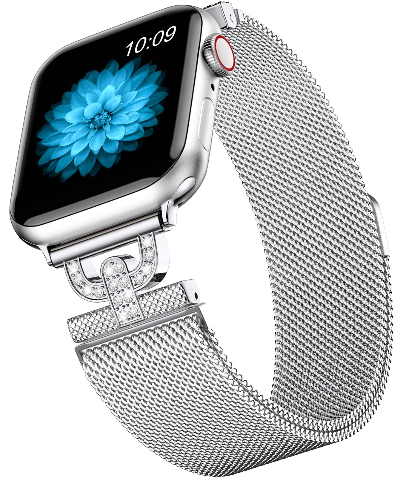 Rabinifor Apple Watch Band SE Series 9 8 7 6 5 4 3 2 1 Ultra iWatch Bands 40mm 38mm 41mm 44mm 45mm 42mm 49mm, Stylish Diamond Jewelry Milanese Loop Stainless Steel Mesh Magnetic Strap for Women Men