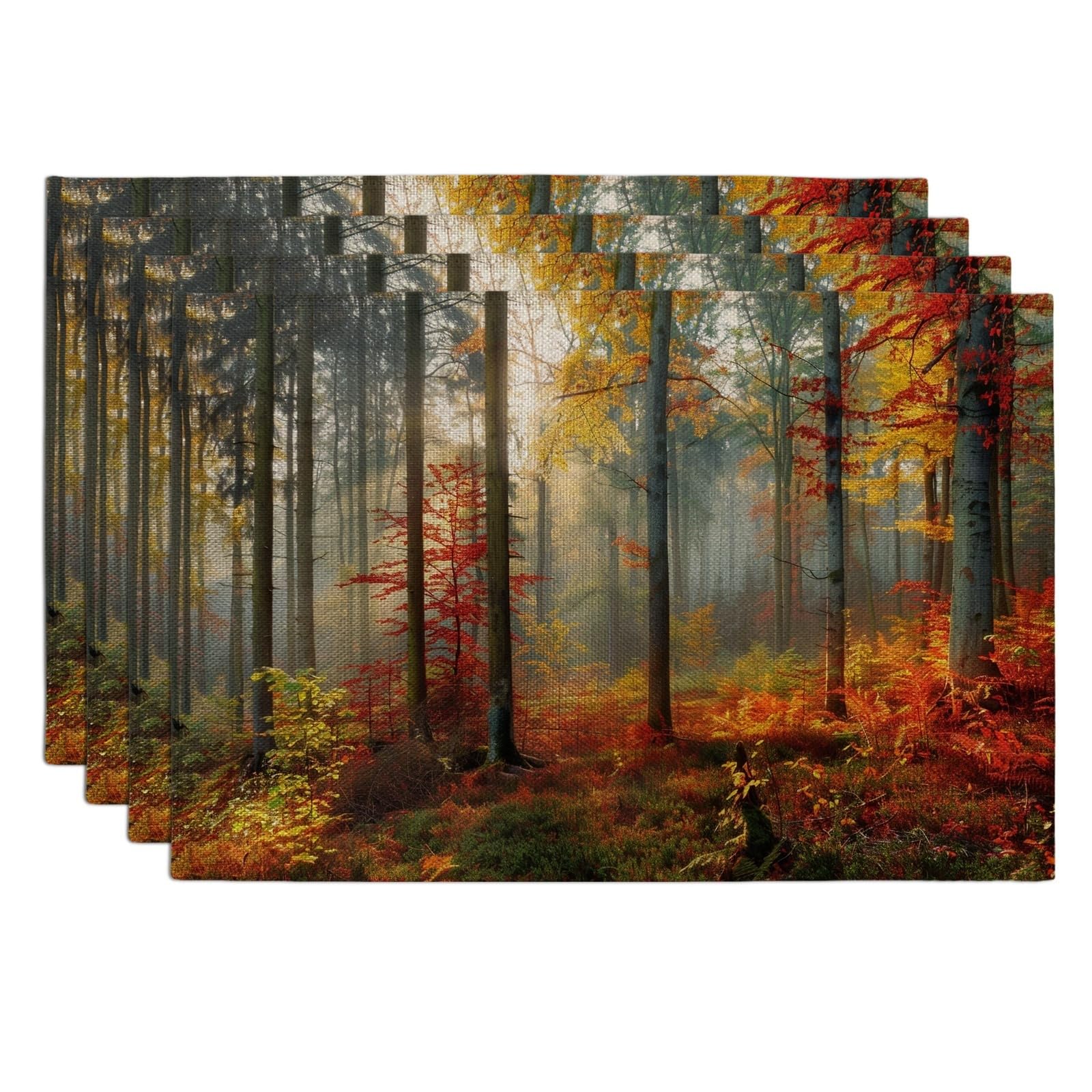Autumn Leaves Placemats, Warm Rustic Nature Place mats for Dining Table, Non-Slip Washable Indoor Outdoor Party Decorative Placemat Set of 4