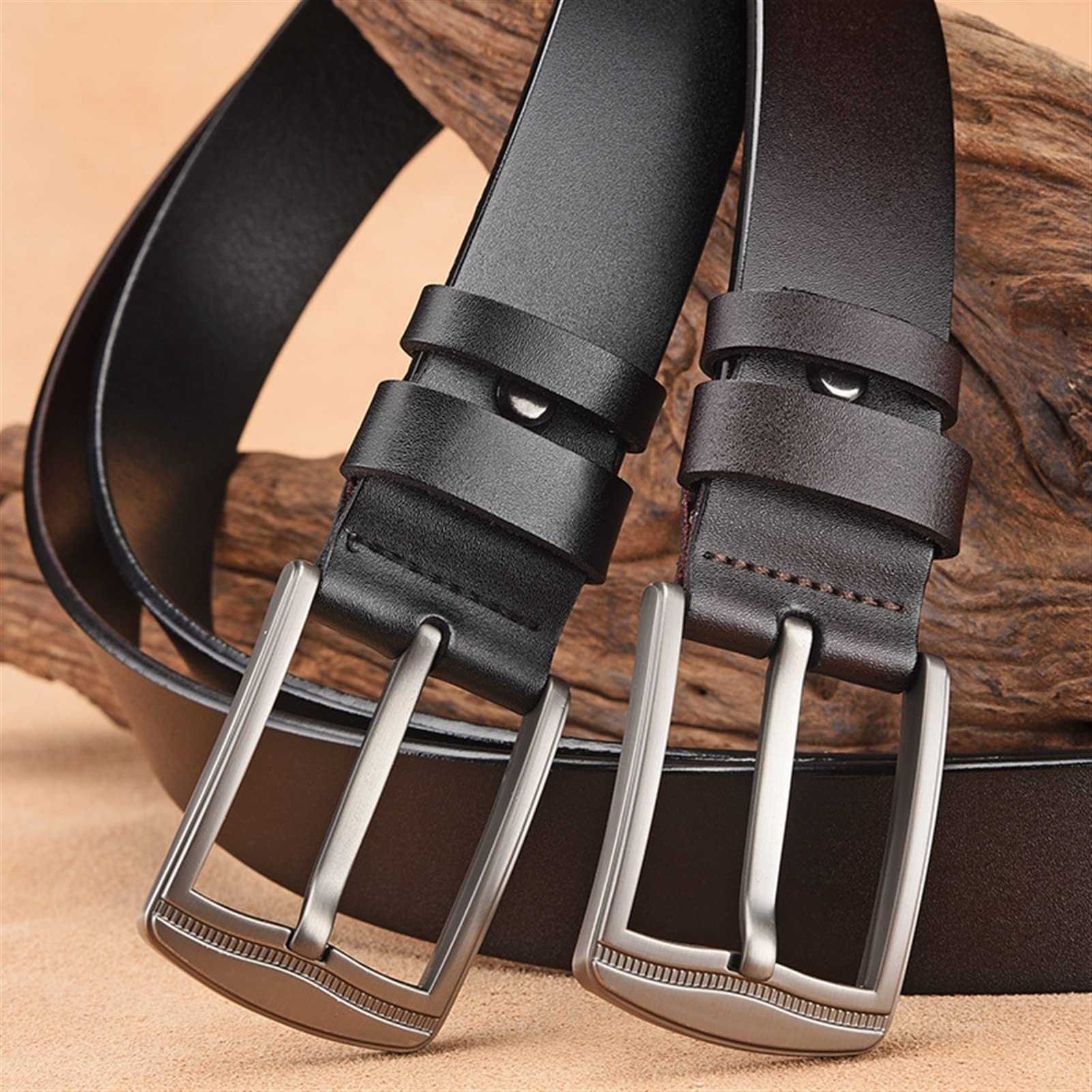 Cinturón Ajustable de Cuero Genuino, Cinturón con Hebilla de Cuero for Hombre(Black,Length 125cm)