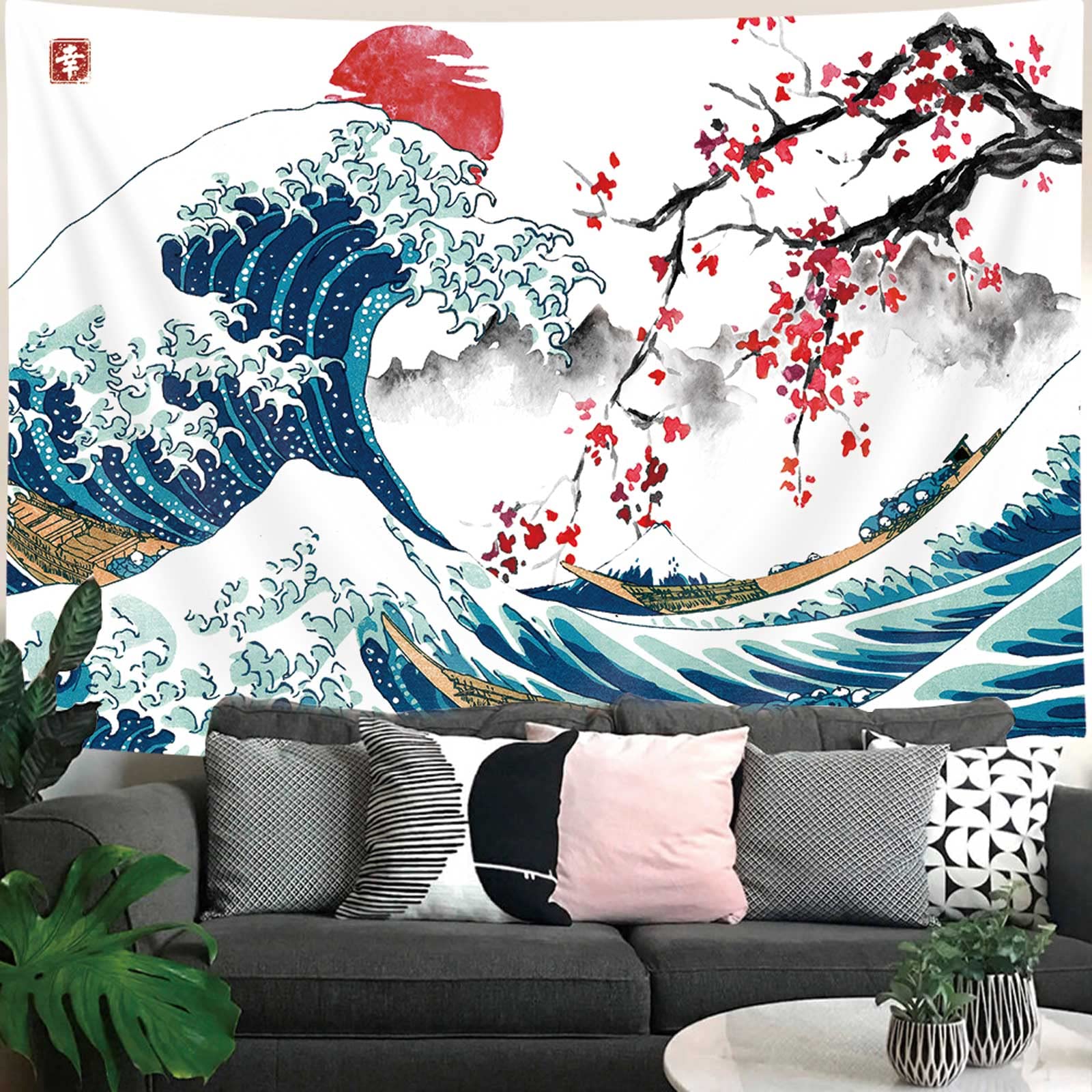 Arazzo Floreale Giapponese Con Fiori Di Ciliegio – 203 X 152 Cm, Paesaggio Stampa HD, Flanella Morbida, Decorazione Da Parete Per Soggiorno E Camera