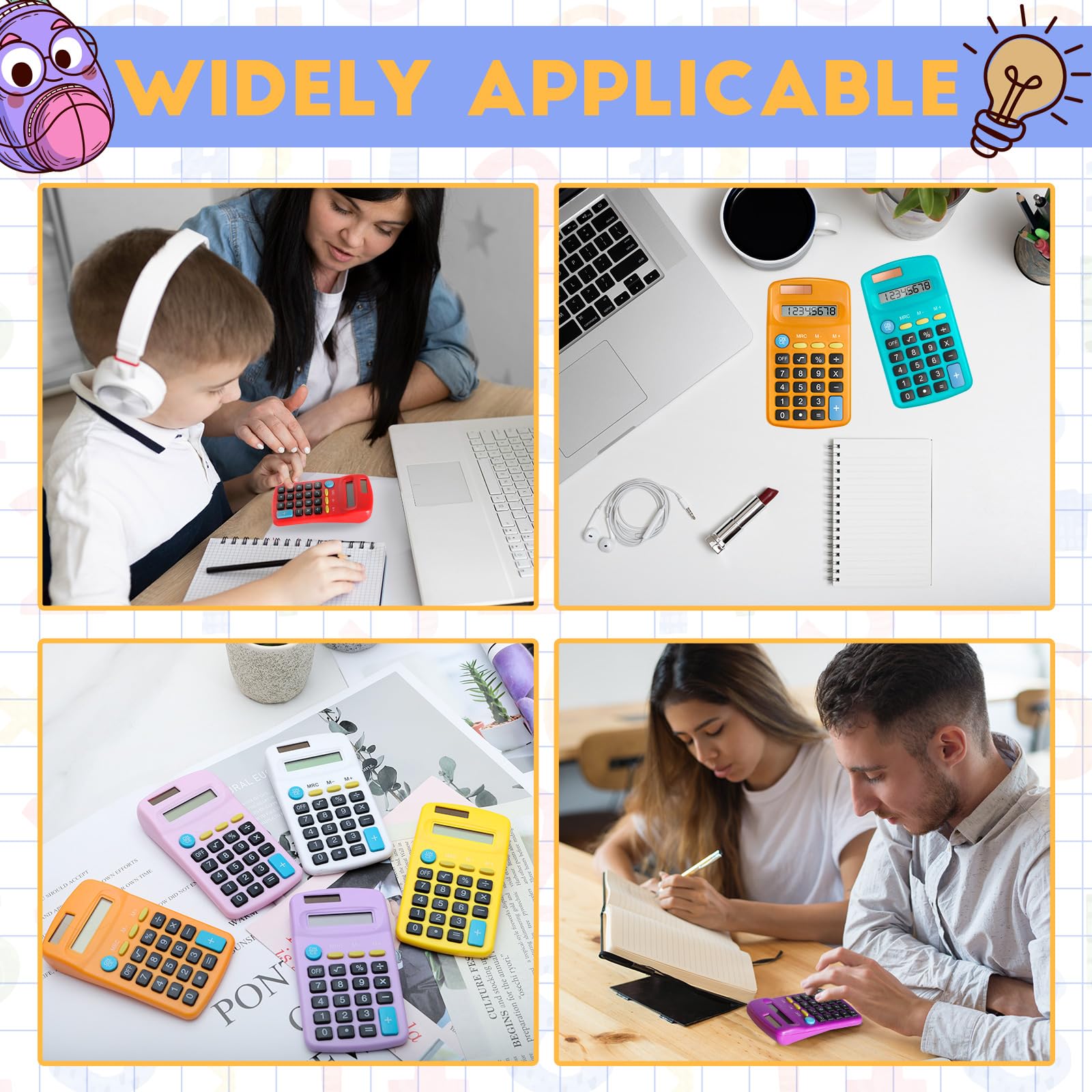 Confezione da 24 mini calcolatrici tascabili per studenti ad angolo portatile, display a 8 cifre, batteria solare, doppia alimentazione, piccola calcolatrice per studenti, bambini, casa, ufficio (12