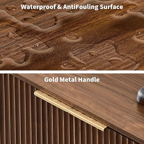 Miniatura 7 de Aparador de buffet de 59 pulgadas con almacenamiento, aparador moderno de acento acanalado de 4 puertas, armario de TV grande para sala de estar,