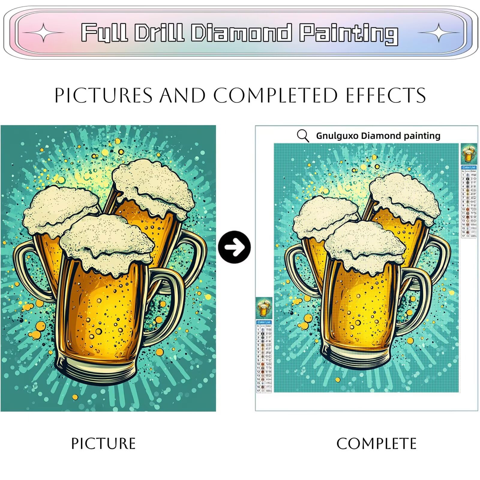 Diamond Painting Erwachsene Bier 5D Diamond Painting Bild DIY Set Erwachsene Anfänger, Vollbohrer Diamanten Malerei Stickerei Kreuzstich Bastelset für Zimmer Wand Deko Schlafzimmer 80x120cm, Model662