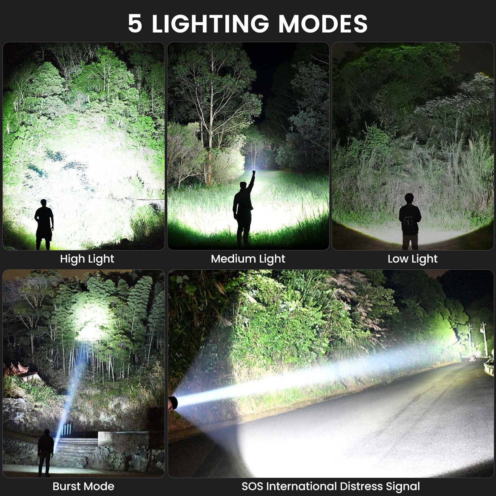 Confezione da 3 torce ricaricabili ad alta luminosità, 9000 lumen, torcia LED super luminosa per casa e campeggio, torcia portatile impermeabile con 5 modalità e funzione regolabile
