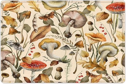 Miniatura 3 de LB Tapete de baño vintage con hongos, plantas de otoño, hojas bronceadas, tapete retro botánico beige, antideslizante, espuma viscoelástica, súper