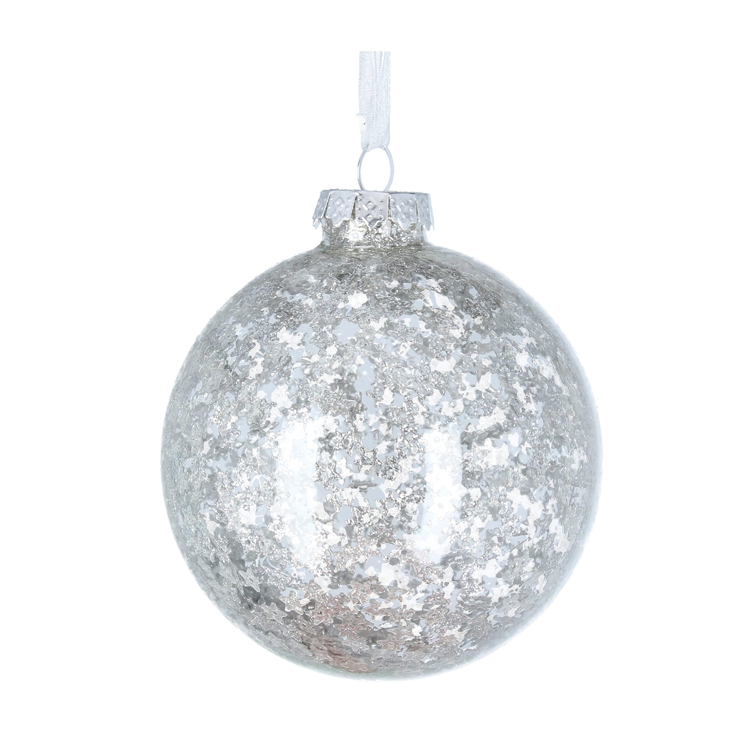 Gisela Graham Silver Stars Filled Glass Bauble