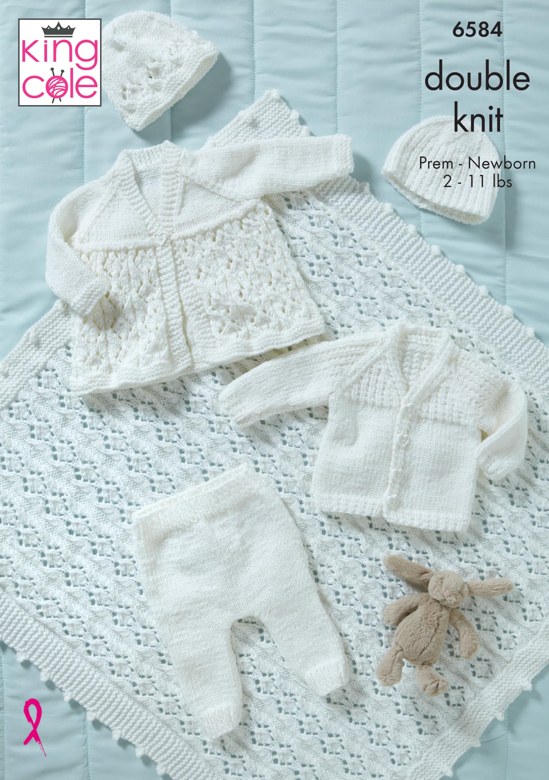 King Cole Babies Knitting Pattern (6584) in Cherished DK - Cardigan, Matinee Coat, Hats, Leggings and Shawl in King Cole Cherished DK