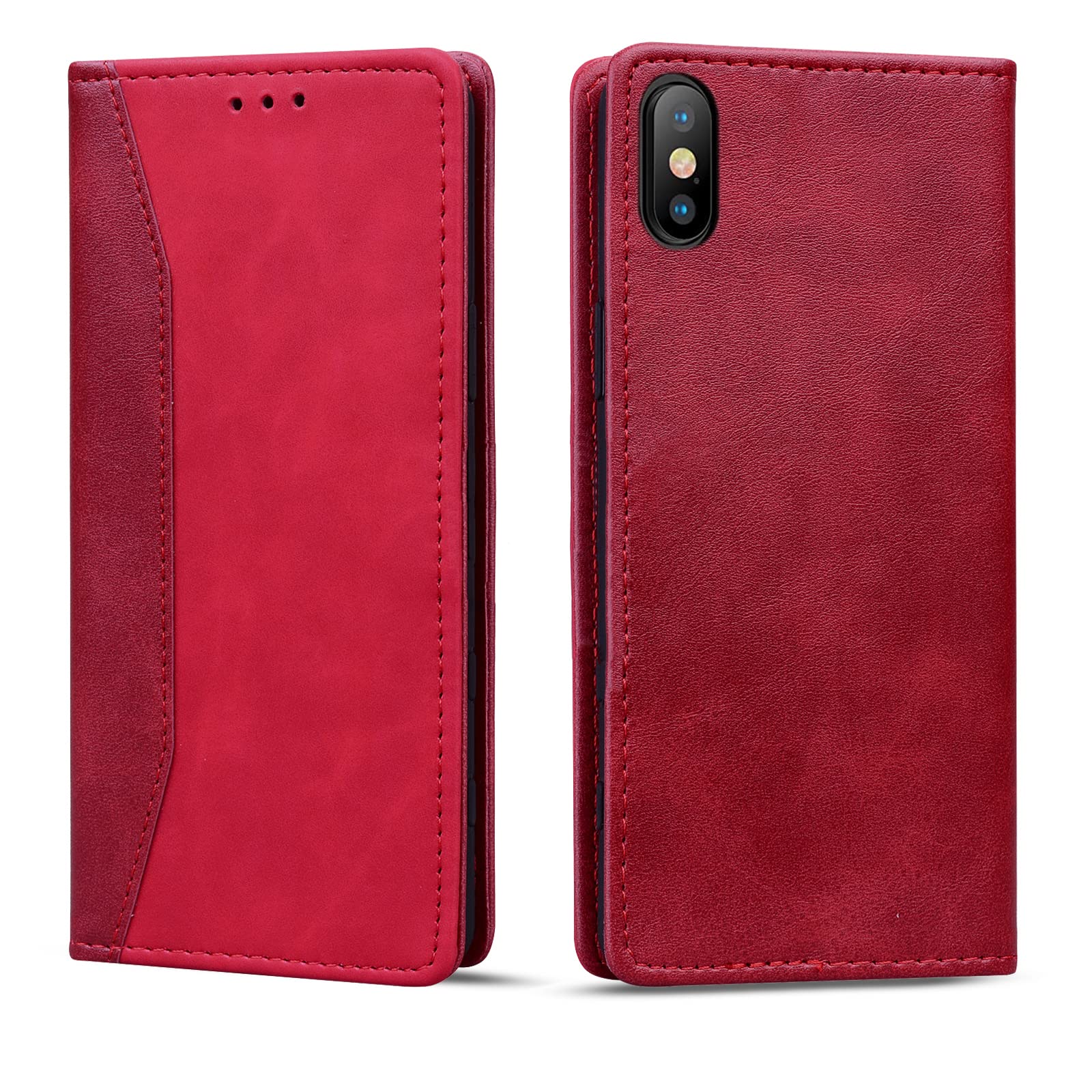 Torske と互換性がある iPhone XS スマホケース 適合 iPhone X ケース 手帳型 コンパチ いphonexs 手帳型ケース 適合 アイフォン10s カバー のために アイホンxケース 内蔵マグネット開閉式 ベルトなし ために あいふおんxsケース手帳型 カードポケット 防水 折り畳み式 横置き機能 便利 コンパチ いphone10s 携帯カバー (レッド)