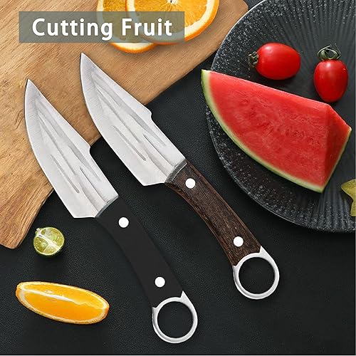 Miniatura 2 de Cuchillo de chef portátil forjado a mano con mango circularcuchillo multiusos con funda, adecuado para cortar frutas, barbacoa al aire libre,