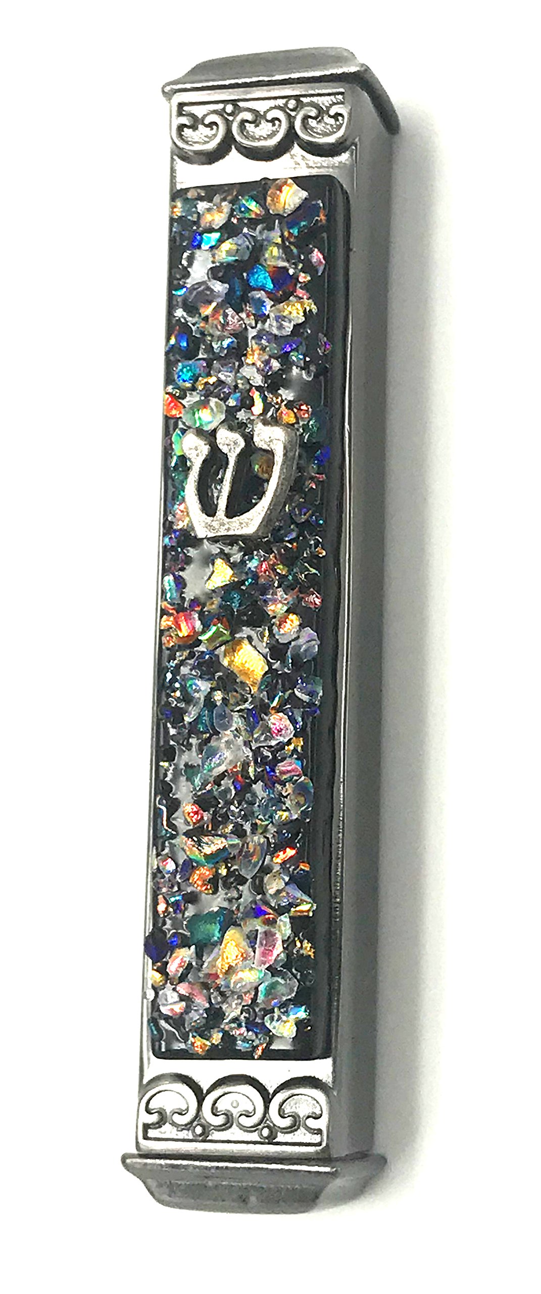 Tamara Baskin Art Glass Sparkling Mezuzah - Easy Mount Indoor or Outdoor - Weatherproof Metal Case - Gift Box and Non-Kosher Scroll Included - Hand Made in USA - Guaranteed for Life! 3.75" Black