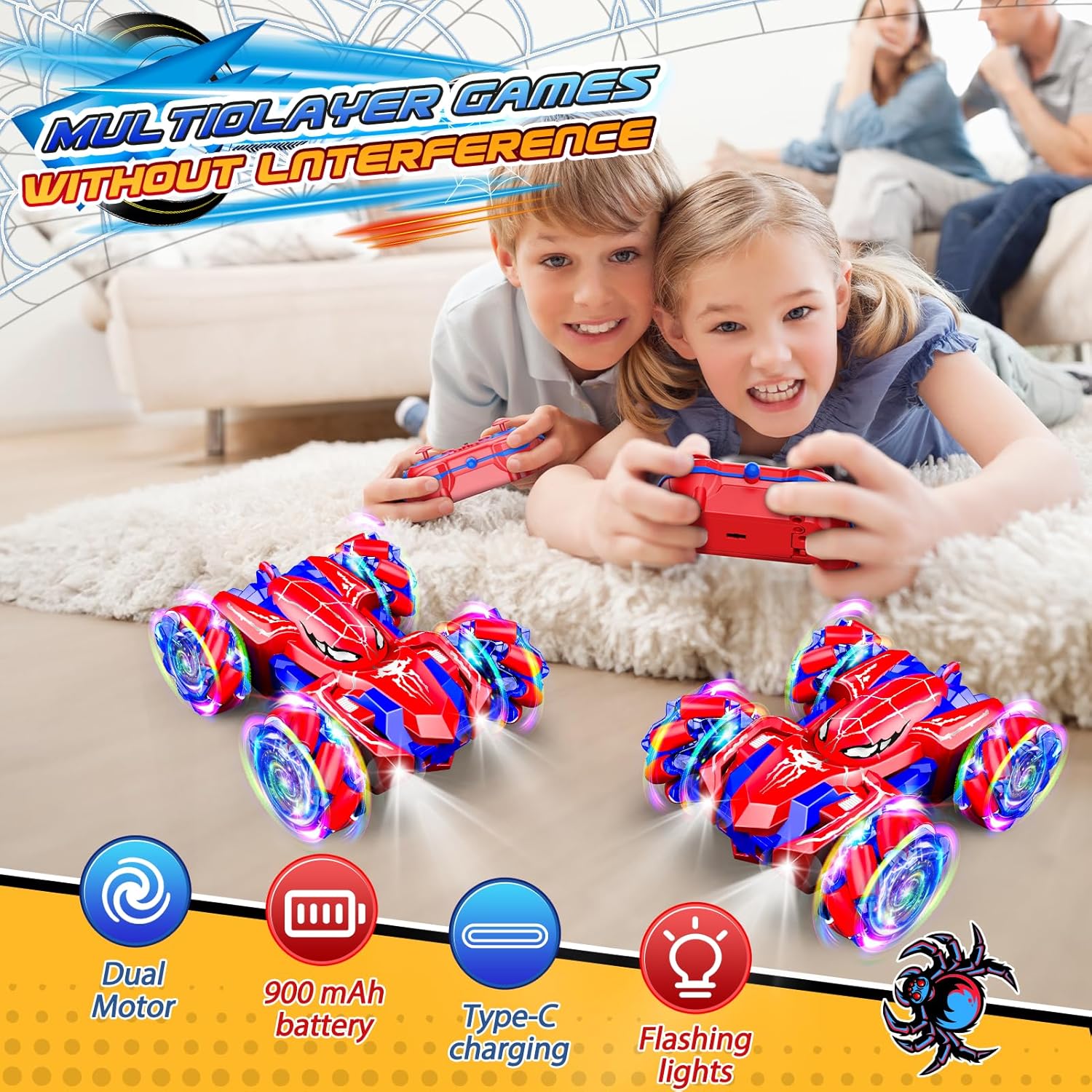 Double Sided Remote Control Car for Boys 4-7, 360° Rotating 2.4GHz Fast Stunt Rechargeable 4WD RC Car Toys for Boys 4-6 5-7 8-13 Outdoor Birthday Halloween Christmas Basket Stuffers Gifts for Kids