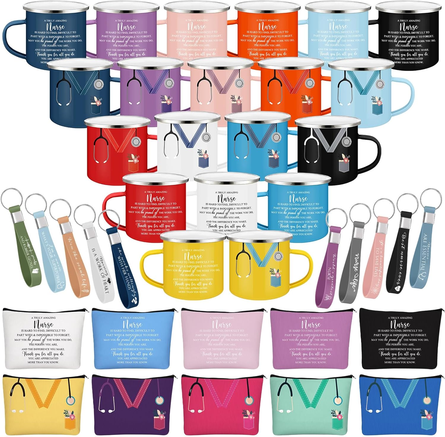 Hushee 30 Pcs Nurse Gift Nurse Appreciation Week Gift 2026 Include 12 Oz Enamel Mug Stethoscope Sign Designs Makeup Bag Silicone Keychain for Nursing Medical Assistant Thank You Stuffer (Classic)