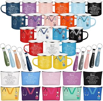 Hushee Nurse Appreciation Gift Include 12 Oz Enamel Mug Stethoscope Sign Designs Makeup Bag Silicone Keychain for Nursing Medical Assistant Thank You Stuffer30 Pcs,Classic
