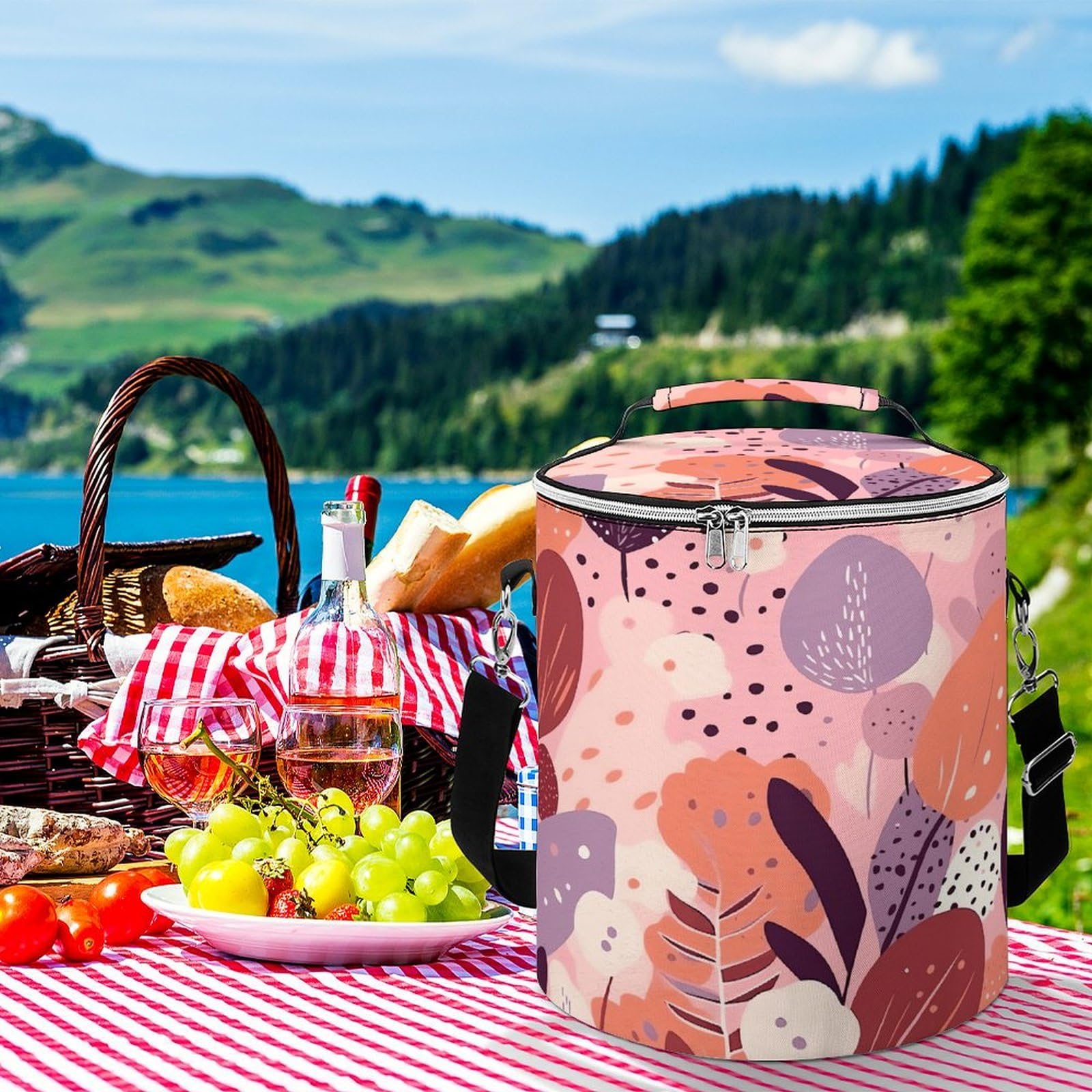 Bolsa térmica suave de flores redondas y coloridas, multibolsillo, bolsa de playa aislada a prueba de fugas, enfriador plegable para playa, viajes, trabajo