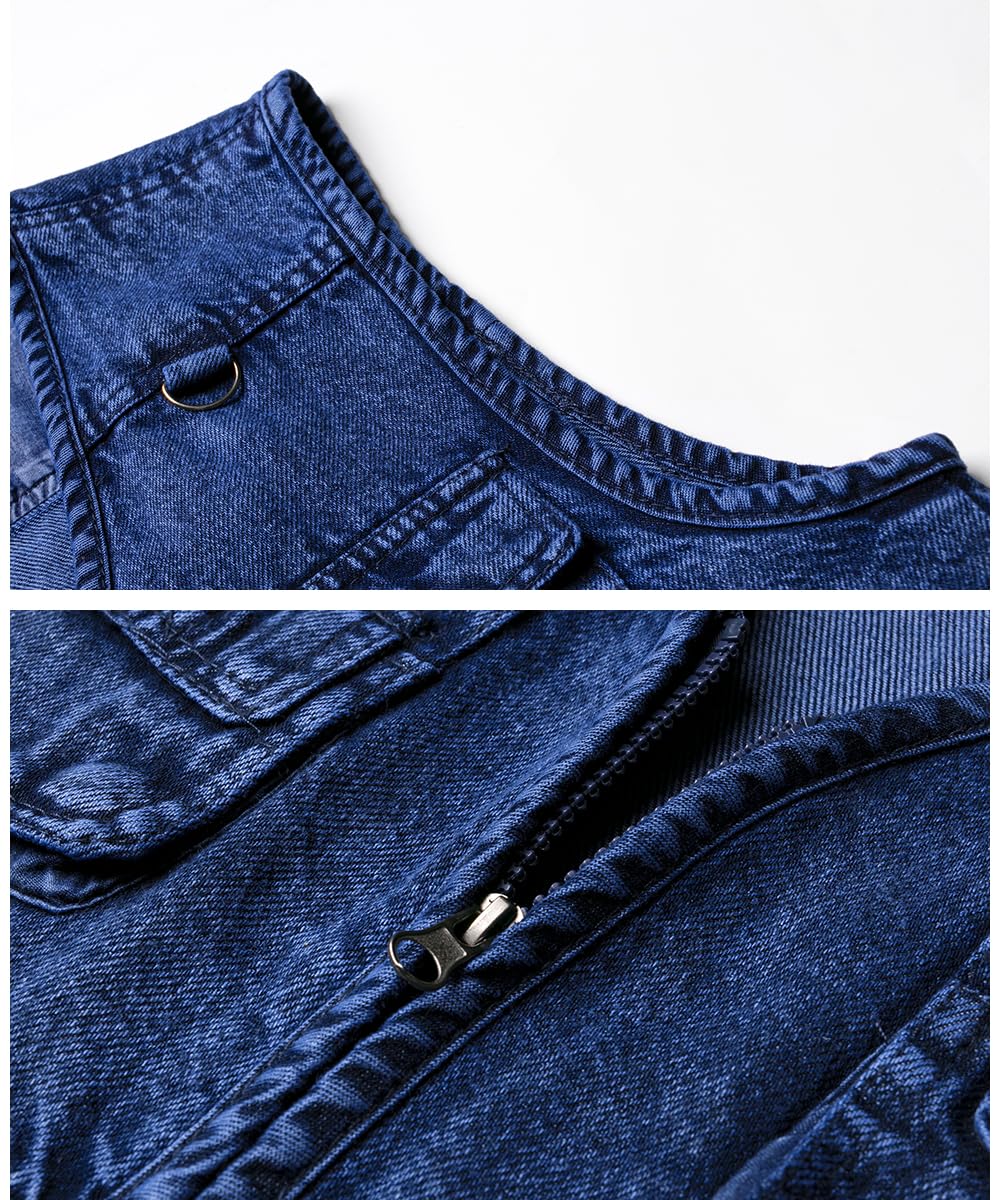 Gilet di Jeans da Uomo Vintage Giubbino di Jeans Smanicato da Moto Giacca Jeans Senza Maniche Multitasche Denim Gilet da Pesca Lavoro Caccia