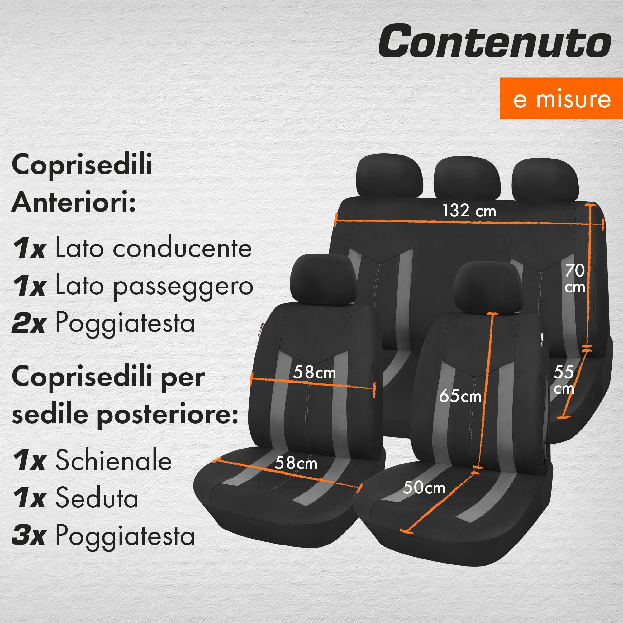 Upgrade4cars Coprisedili Auto Universale Nero Grigio | Set Coprisedile Universali per Anteriori e Posteriori
