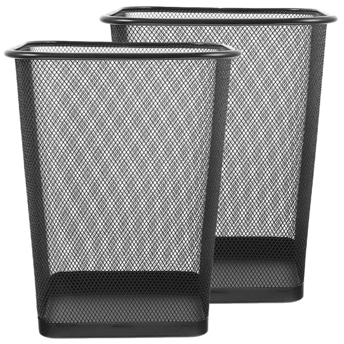 Metal Mesh Garbage Can and Wire Trash Basket 2pcs, Black Small Square Metal Wastebasket for Office and Home, Rustic Recycling Bin for Kitchen Bathroom Desk Side Use