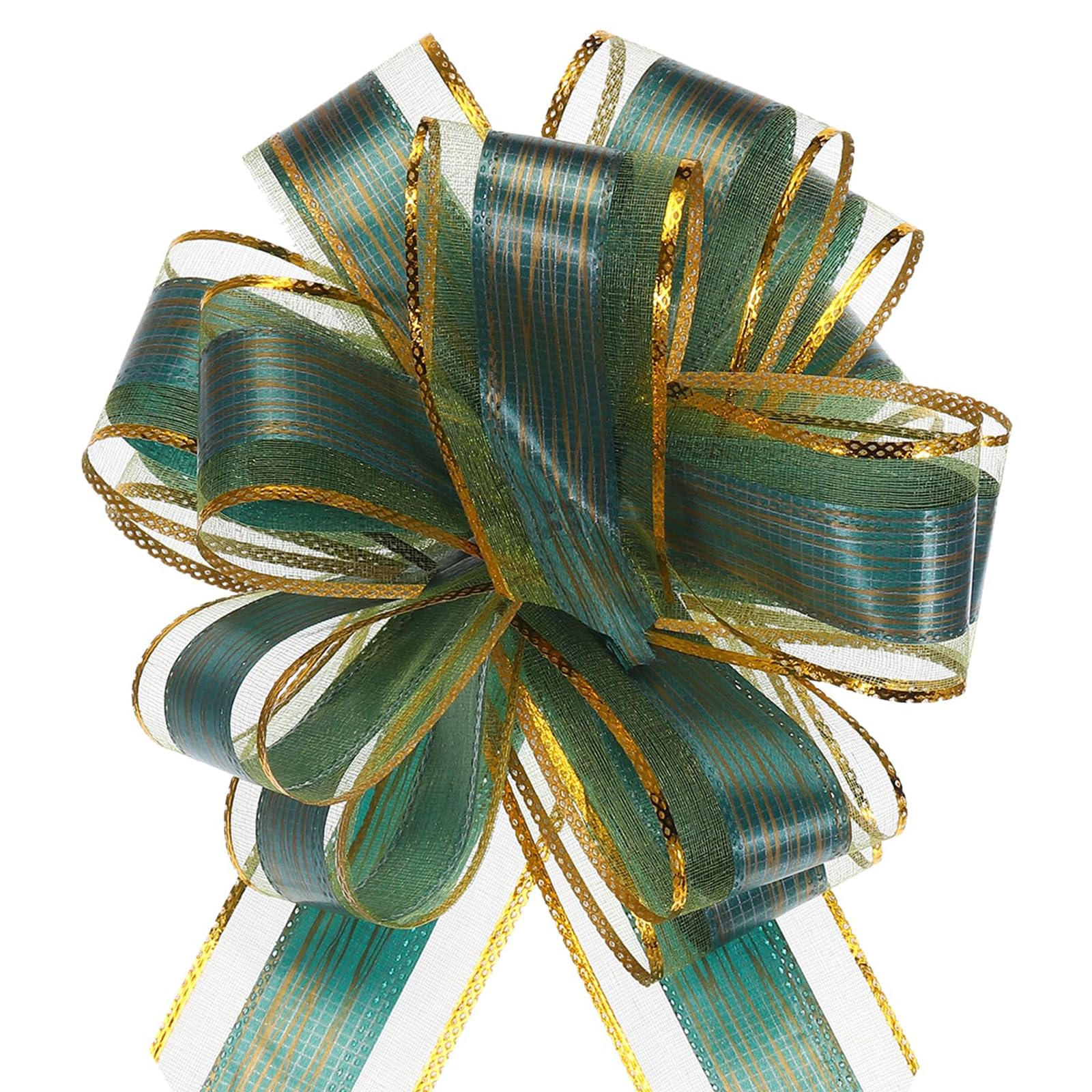 TOP-VIGOR 5pcs 7 Inch Large Pull Bow, Gift Wrapping Bows Ribbon Organza Bows for Wedding Baskets Presents Christmas Valentine's Day Birthday Gift Decorations, Green