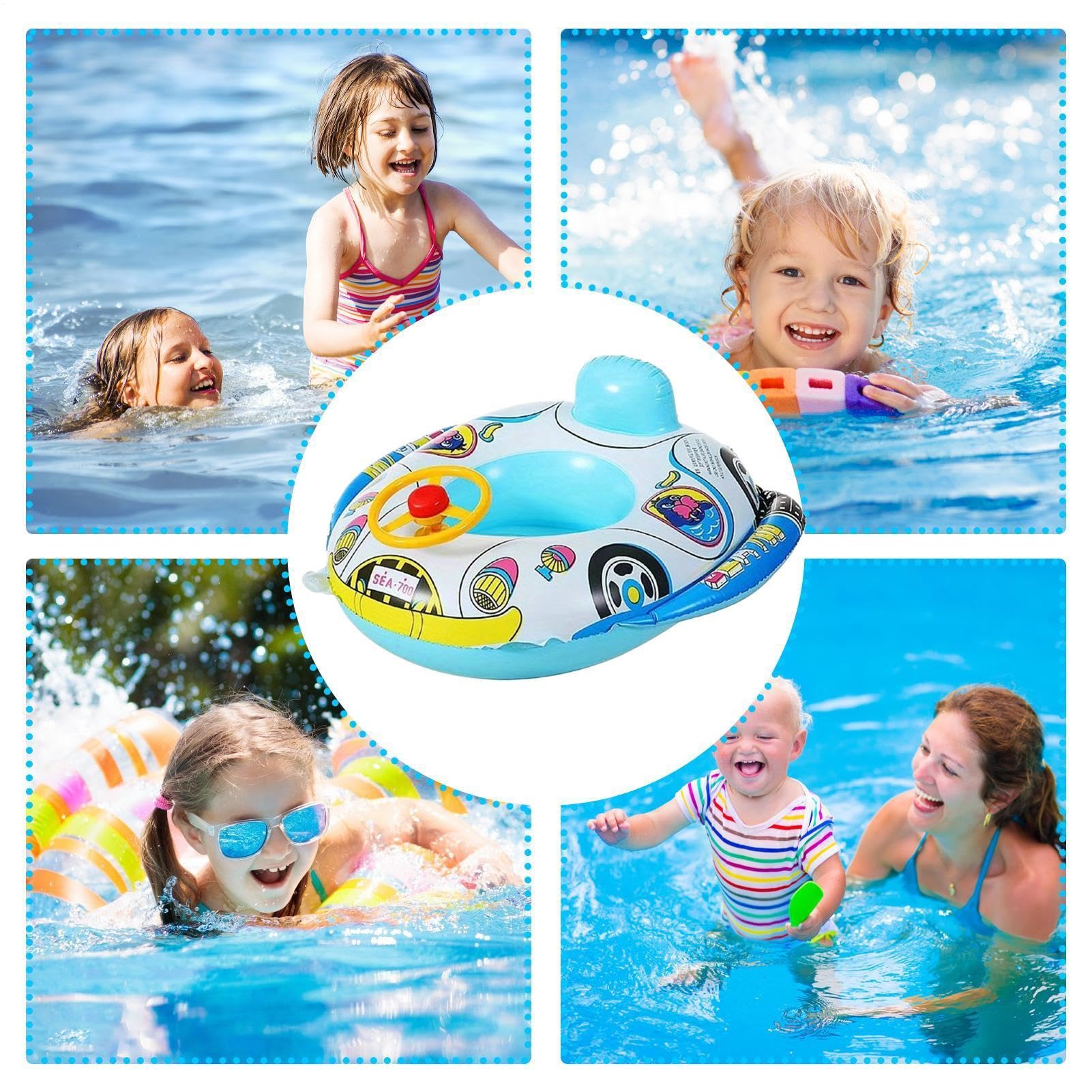 Galleggianti per Bambini,Cerchio Gonfiabile in PVC Impermeabile con Volante - Sedile da Nuoto,per Giardino, Spiaggia, Doccia, Bagno, Attività Acquatiche e Feste per Bambini e Bambine