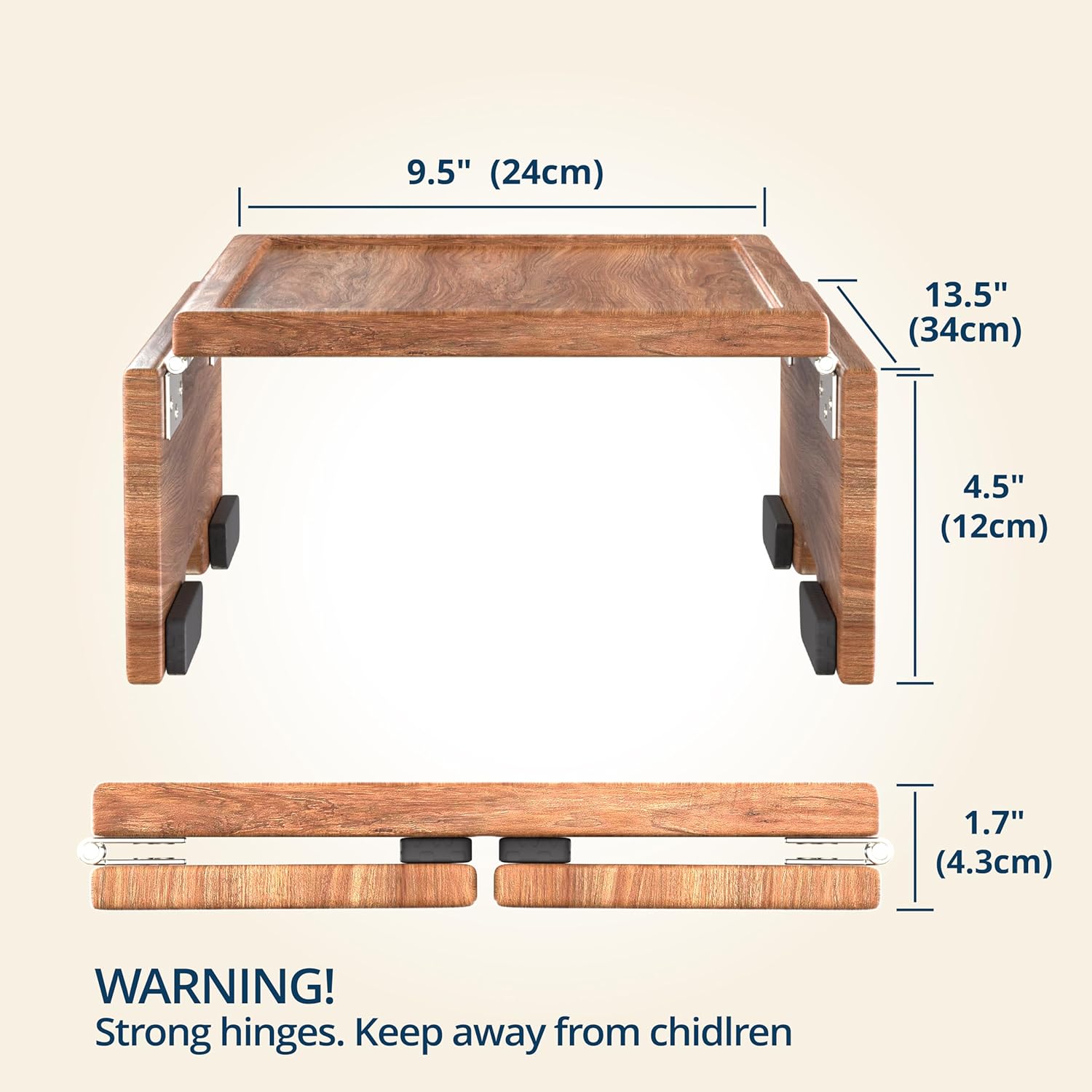 Sofa Armrest Tray – Acacia | Couch Arm Table - Clip-On Couch Desk Sofa Arm Tray - Dark Honey