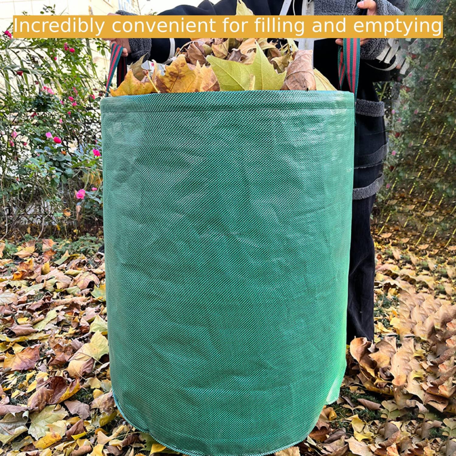 Colector de hojas, paquete de 4 bolsas grandes reutilizables para hojas, bolsas de basura portátiles de 106 galones, bolsas de césped y hojas, bolsas de recortes de jardín, contenedor de hojas, con 4