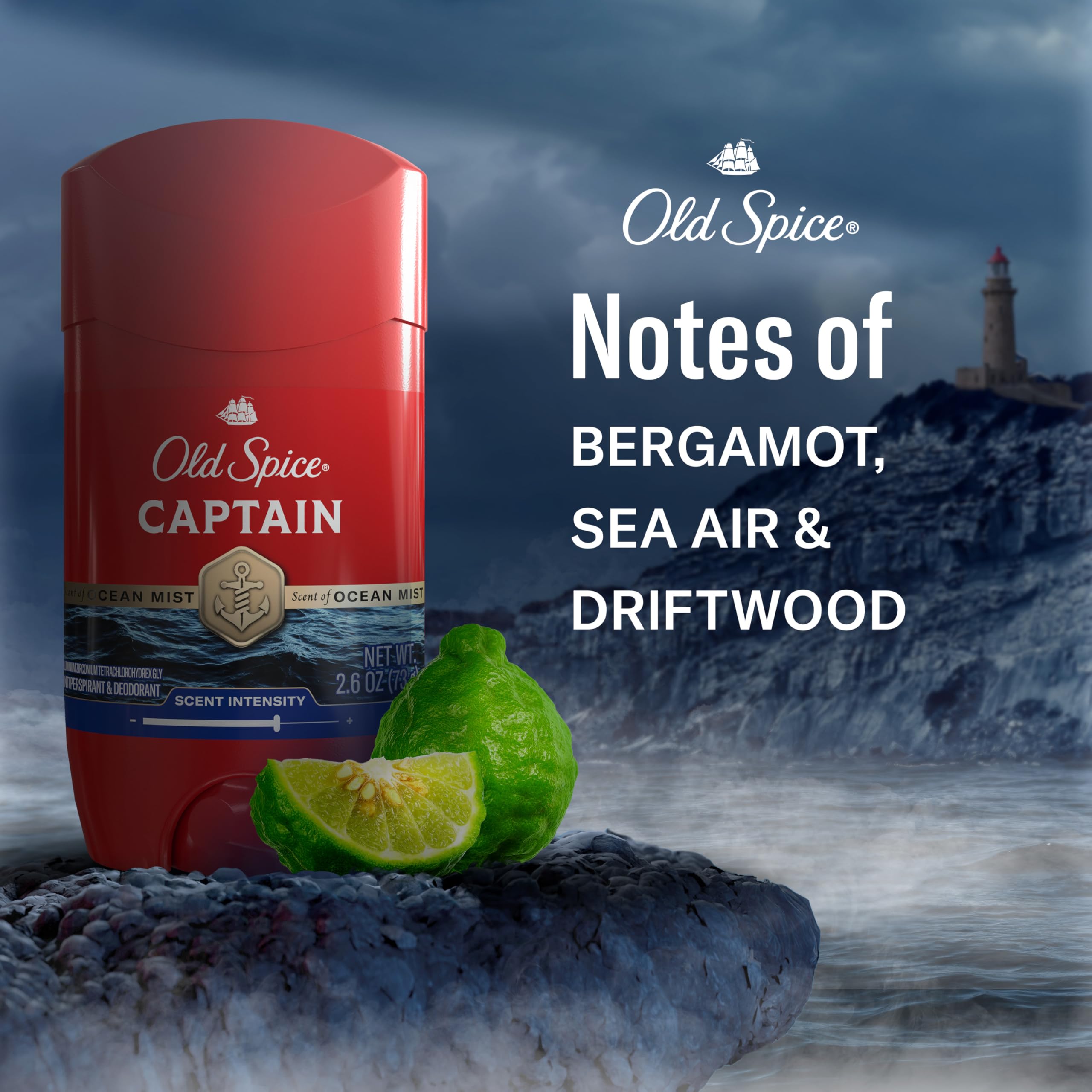 Old Spice - Desodorante antitranspirante para hombre, capitán, 48 horas, protección contra olores, 2,6 oz (juego de 6)