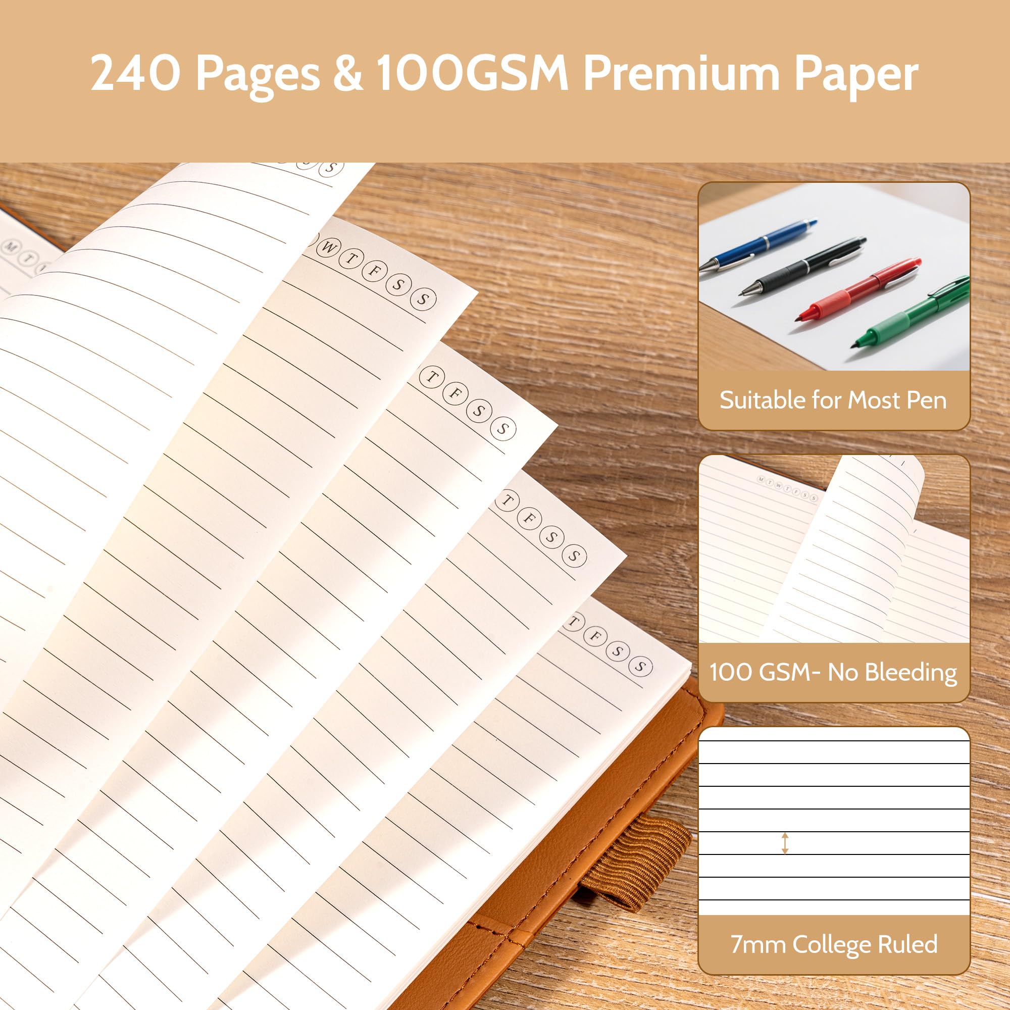 Cuadernos recargables para trabajo encuadernados en disco: cuaderno de tapa dura con 5 temas separadores, pestañas separables, diario grande con rayas universitarias, diario grande para escribir
