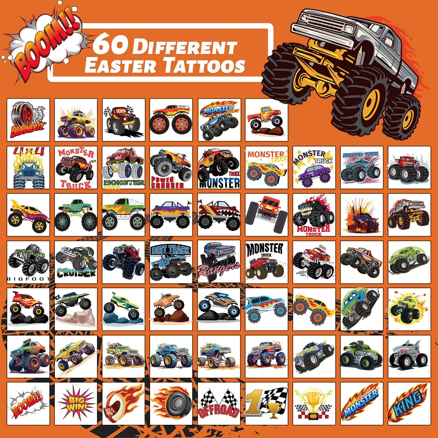winthrop 240 Pcs Monster Truck Temporary Tattoos for Kids, Individually Wrapped Waterproof Safety Truck Tattoos Stickers, Best Choice for Classroom gadgets Bag Stuffers, 60 Different Designs Big Cars image 5