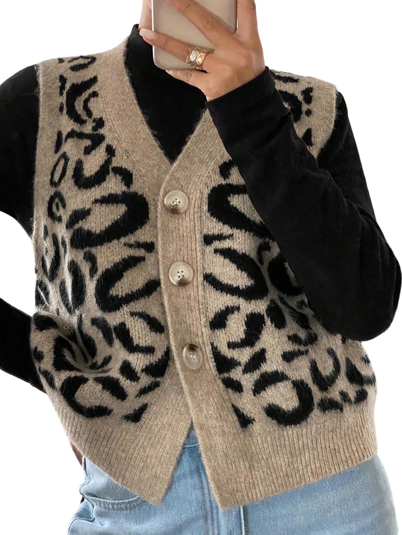 GORGLITTER Gilet en tricot sans manches pour femme - Cardigan court avec boutons - Col en V - Gilet d'automne décontracté - Pull