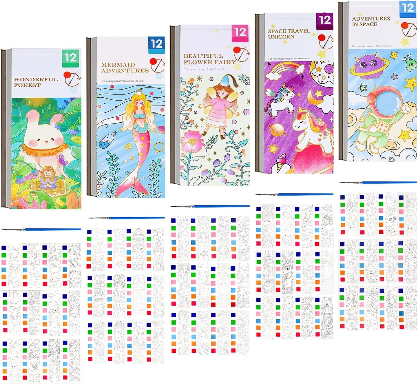 5 Pack Watercolor Painting Book Set, Travel Pocket Watercolor Kit,Painting Book for Toddlers, Arts and Crafts, Water Colors Paint Kids, Party Favors, Goodie Bags Fillers, Birthday Day Gifts and Prize