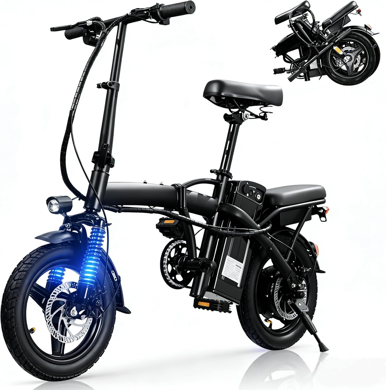 Foldable Electric Bike for Adults，23MPH & 38Miles Long Range Electric Bicycles，500W Motor 48V/12Ah Battery，14" Folding Mini ebikes for Teens，3-Speed & PAS Mode， Commuter City Certified E-Bike