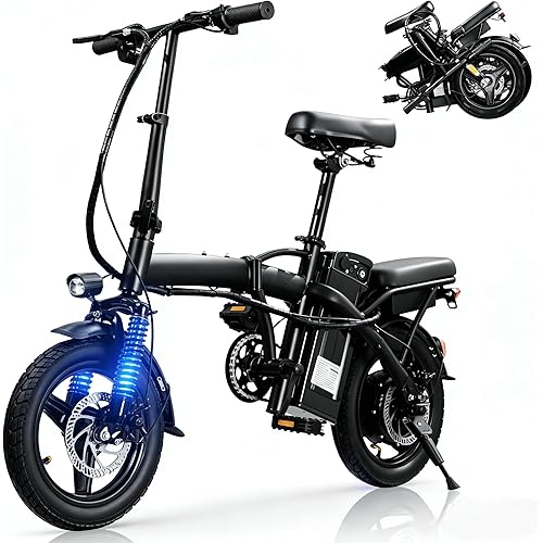 Foldable Electric Bike for Adults，23MPH & 38Miles Long Range Electric Bicycles，500W Motor 48V/12Ah Battery，14" Folding Mini ebikes for Teens，3-Speed & PAS Mode， Commuter City Certified E-Bike