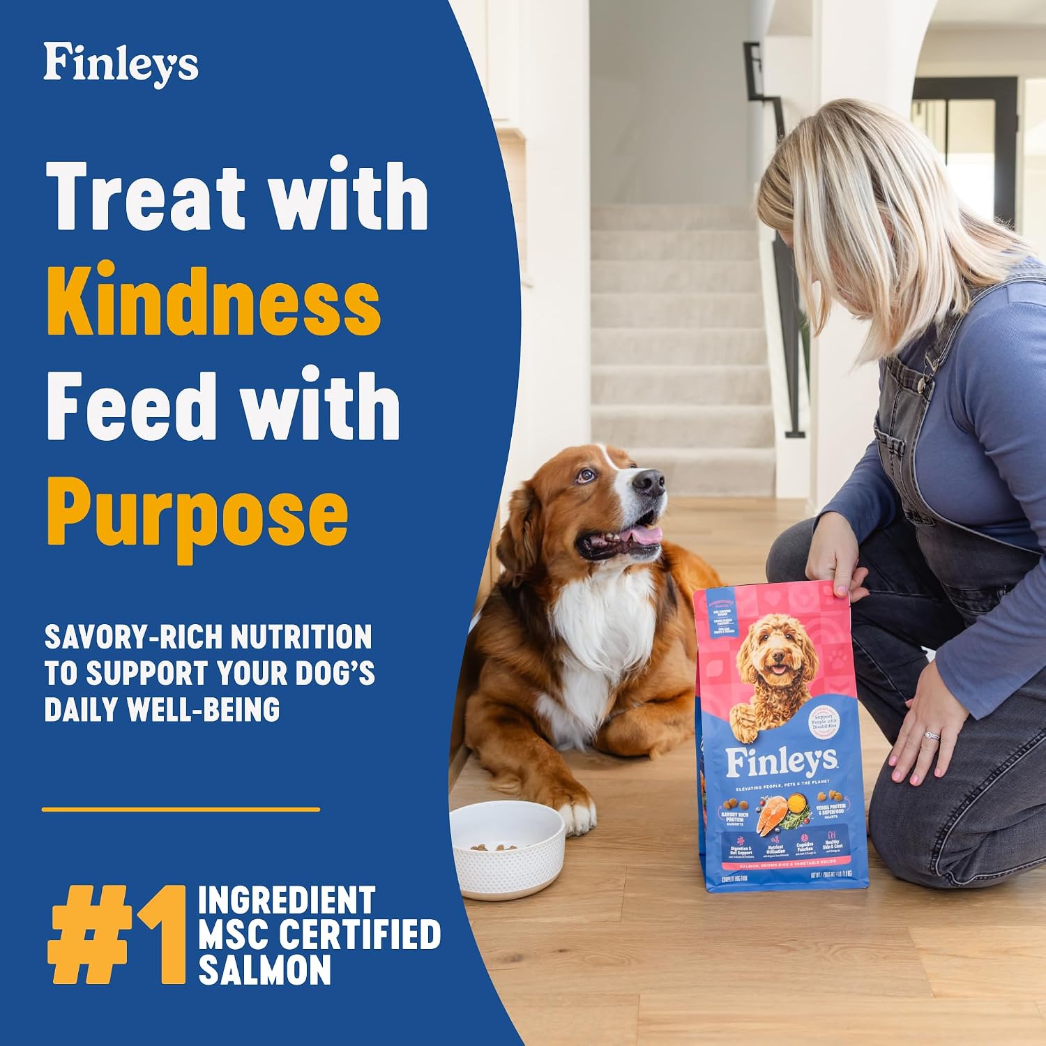 Finley's Kibble Dry Dog Food, Salmon Brown Rice & Vegetables Recipe, High Protein Dog Food with Real Salmon, Complete and Balanced Nutrition for Large and Small Breeds, 12 lb