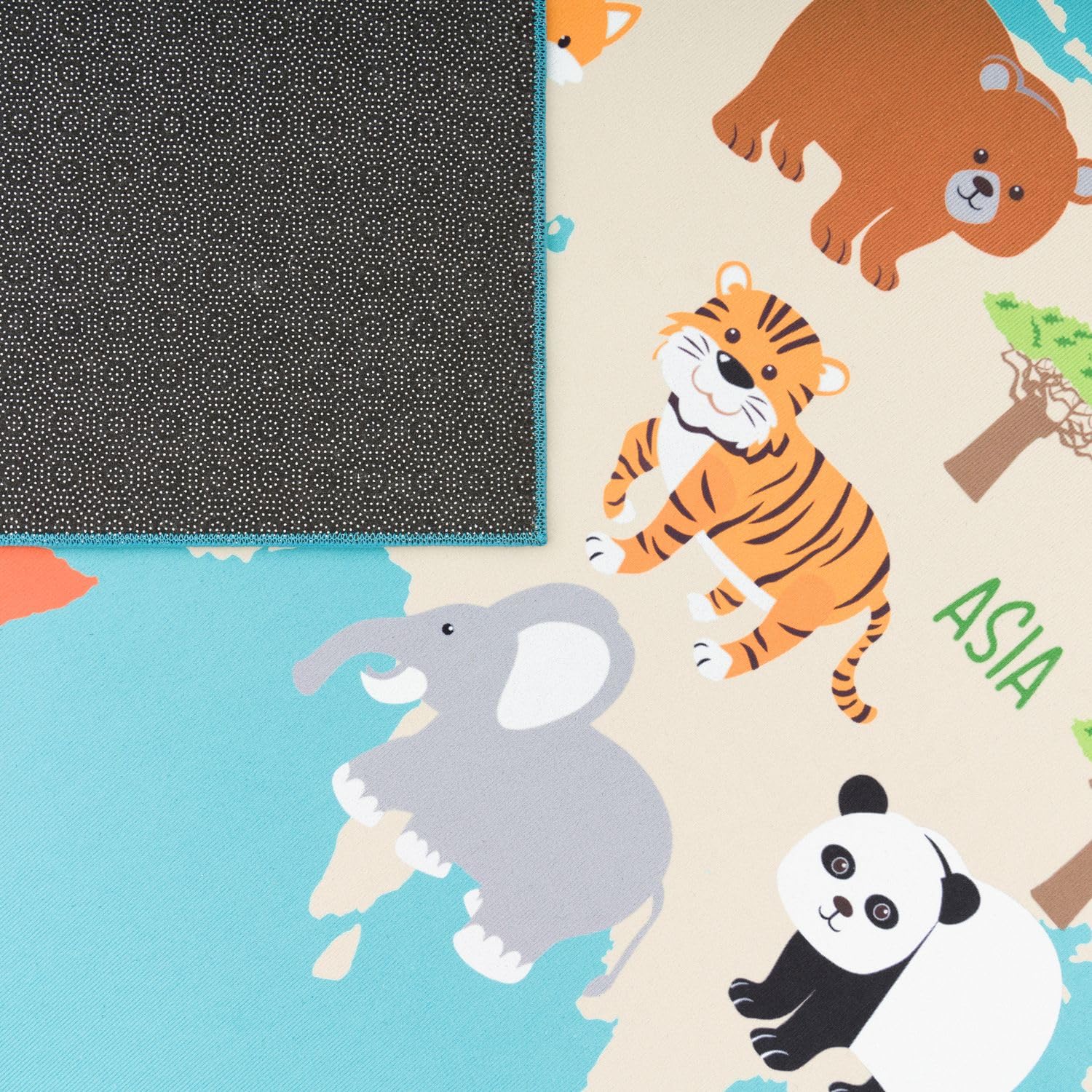 TT Home Kinder-Teppich, Spiel-Teppich Für Kinderzimmer, Weltkarte Mit Tieren, In Grün, Größe:200x290 cm