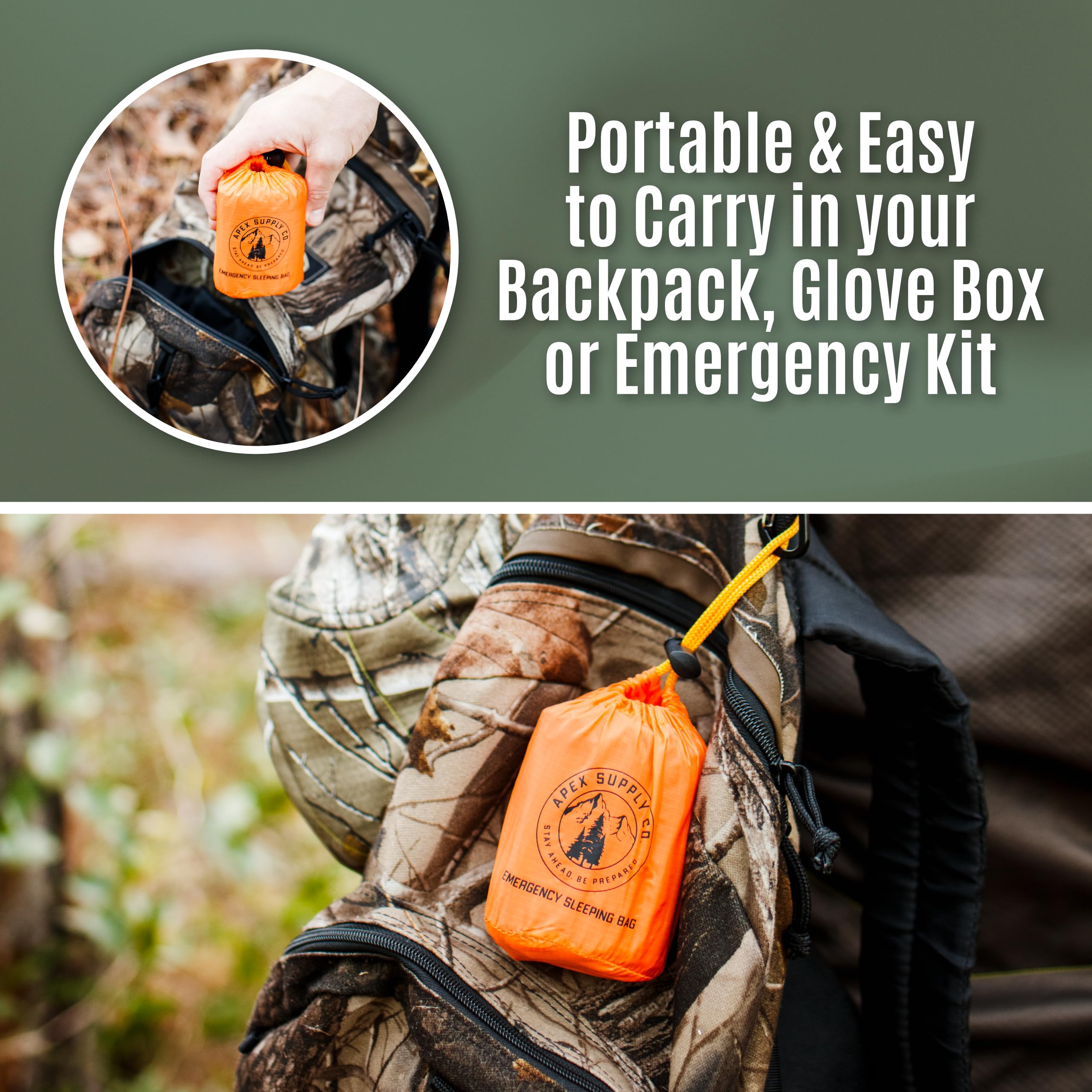 Emergency Sleeping Bag -w/Fire Starter Survival Tool Whistle & Compass - Orange Emergency Bivy Sack - Emergency Sleeping Bags for Survival - Survival Sleeping Bag - Mylar Sleeping Bag Bivvy Bag