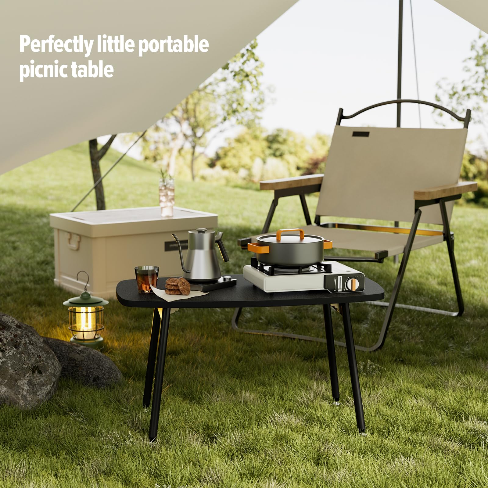WOHOMO Couchtisch Klappbar,Gartentisch,Klapptisch Camping,Balkontisch Klappbar,Kleiner Tisch Klapptisch,Picnic Table Outdoor,Wohnzimmertisch,80 x 40 x 45 cm,Schwarz