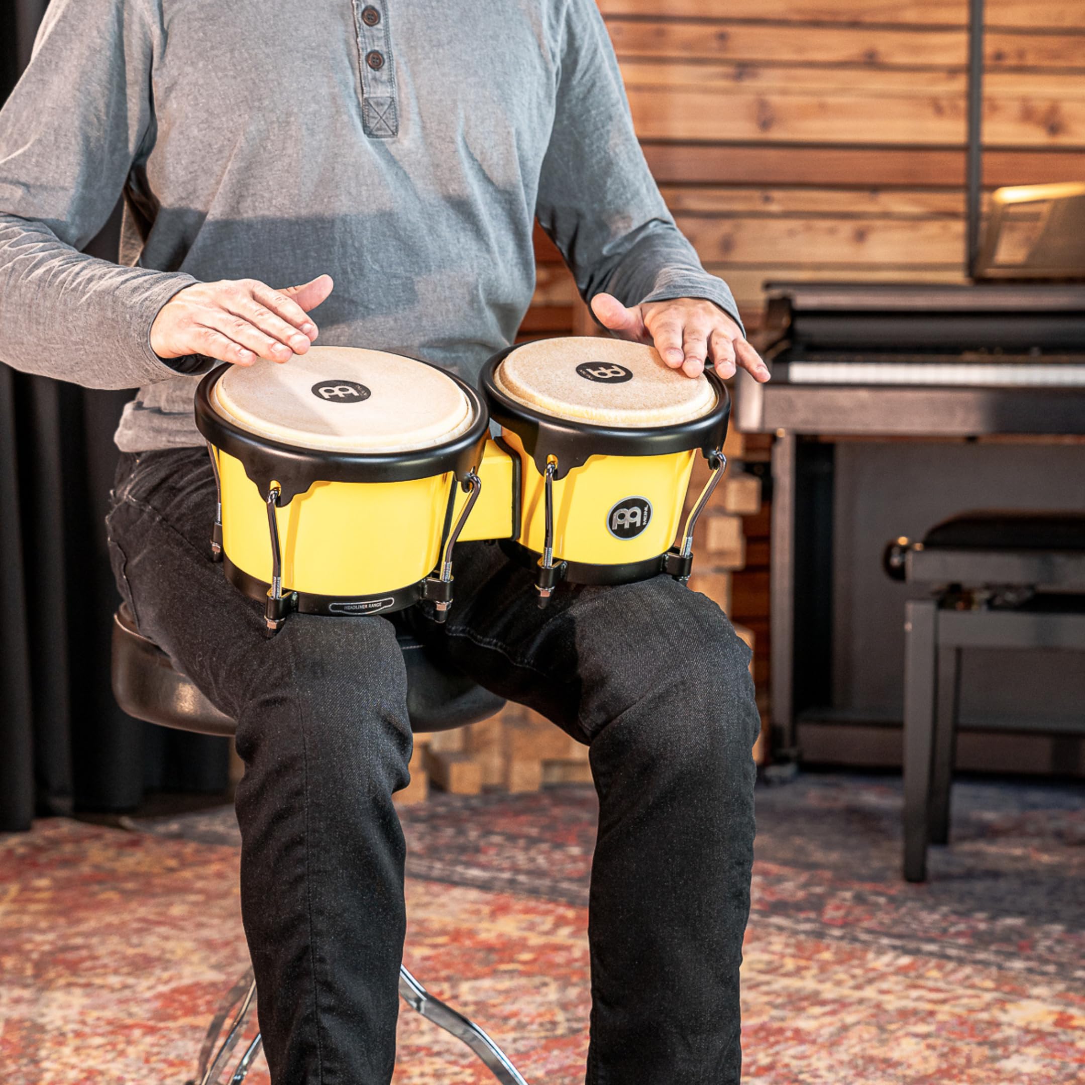 Meinl Percussion Bongos Journey Series - 2 Tamburi a Mano da 6.5 e 7.5 Pollici - Chiave Accordatura Inclusa - Plastica ABS, Yellow (HB50IY)