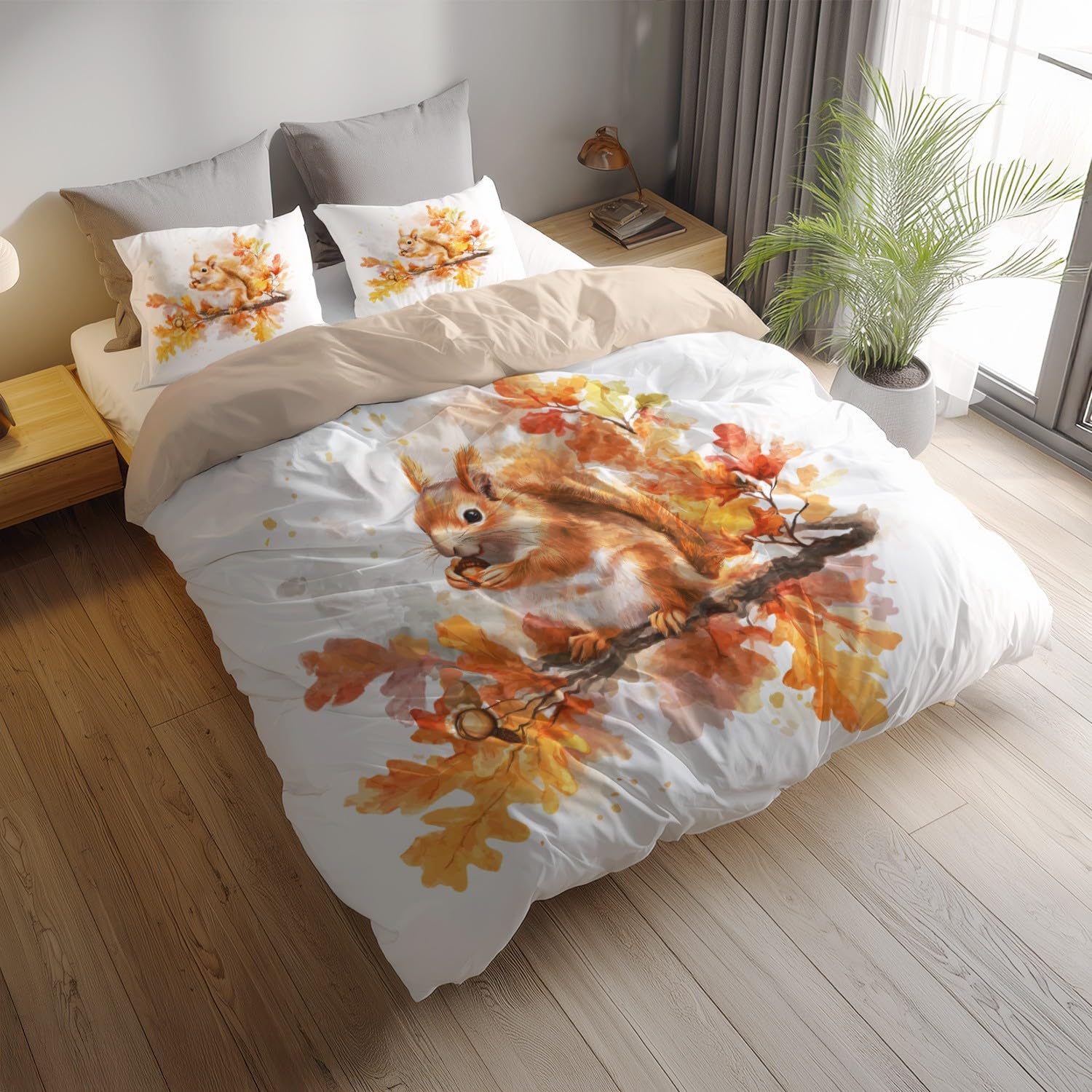 Générique Poszwa na kołdrę 140 x 200 cm - akwarela wiewiórka zestaw pościeli 140 x 200 cm dla dorosłych 2 osób i poszewki na poduszki z nadrukiem z mikrofibry zestaw 2 sztuk pomarańczowy