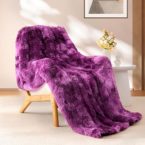 BEAUTEX Manta de piel sintética, manta suave y esponjosa, cálida manta de franela de felpa gruesa, mantas peludas de lujo para decoración de la