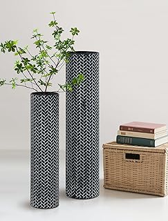 Sziqiqi Grands Vases de Sol Noir : 70/55 cm Grand Vase a Poser au Sol pour Le Salon - Métal Haut Vases Set de 2 - Moderne Decoration pour La Chambre À Coucher La Cuisine Et Le Coin