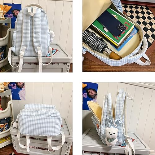 Miniatura 6 de Qyrno Mochila a cuadros Kawaii con bonitos accesorios, linda mochila estética, mochila de bricolaje, 2-negro, Mochilas de mochila