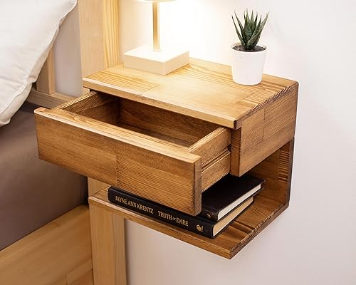 Miniatura 4 de Floating Nightstand Side Accent or End Table with Storage Drawer, Wood Bedside Shelf, Handmade Floating Table (CAPE TOWN)