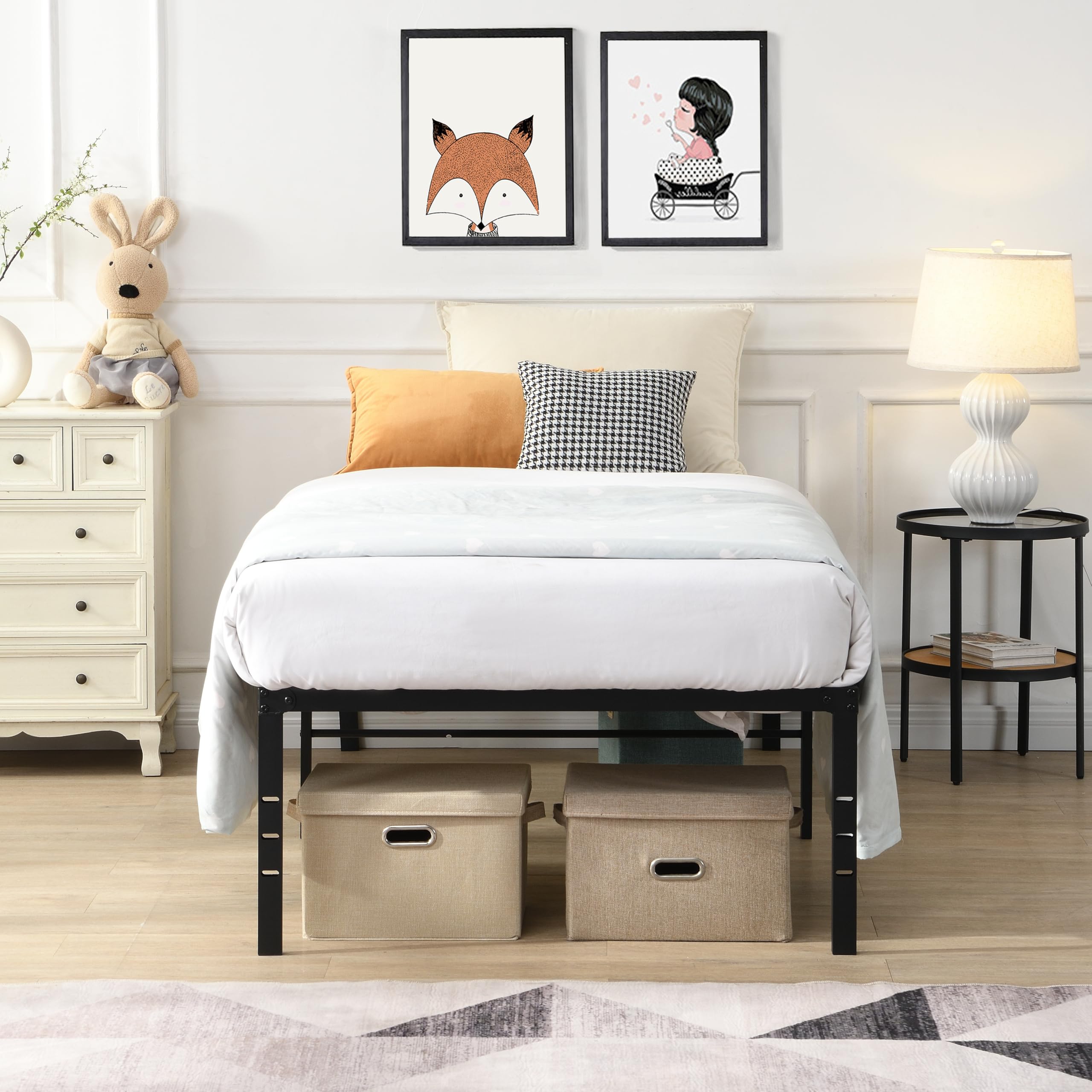 Heavy Duty King Size Bed Frame 1000lbs Support Metal Platform Bed with Strong Steel Slats Easy Tool-Free Assembly
