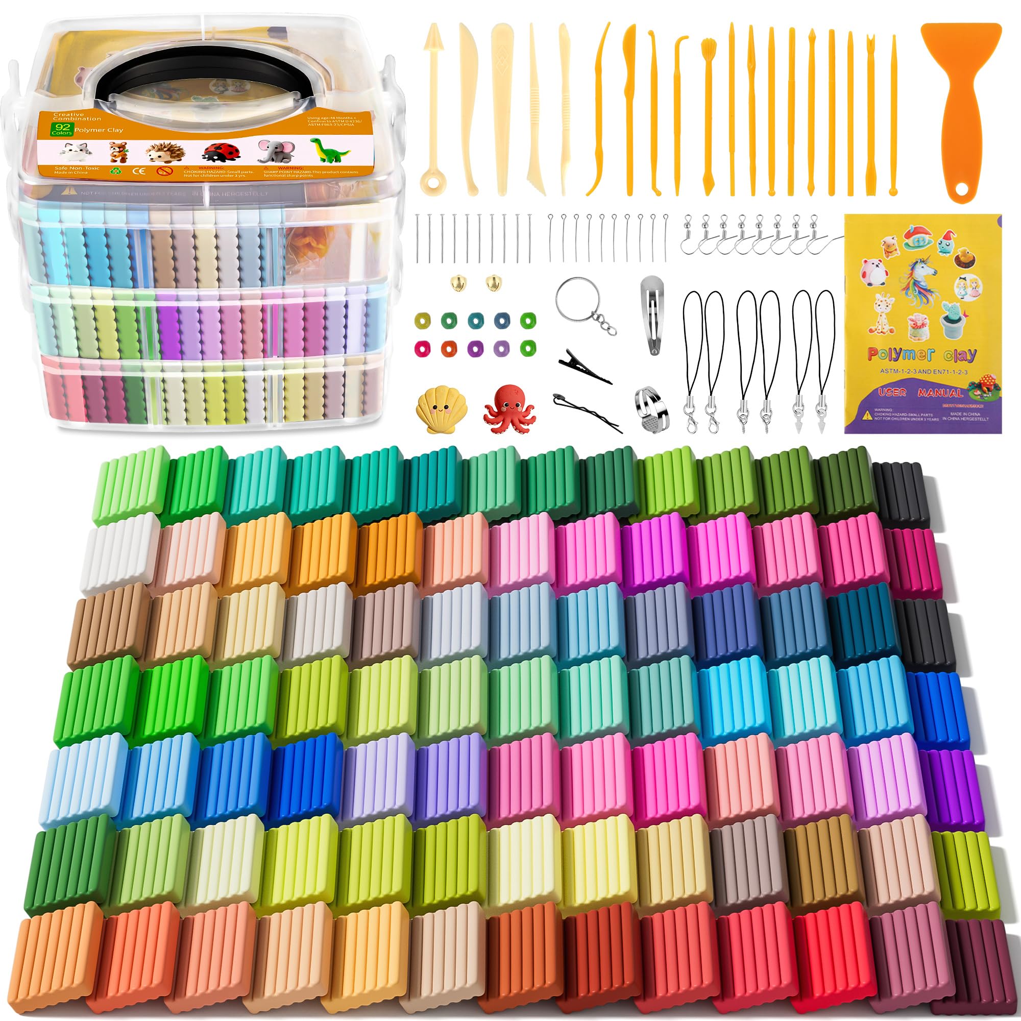 Aestd-ST Polymer Clay 92 Colors, Oven Bake Modeling Clay for Kids &amp; Artists