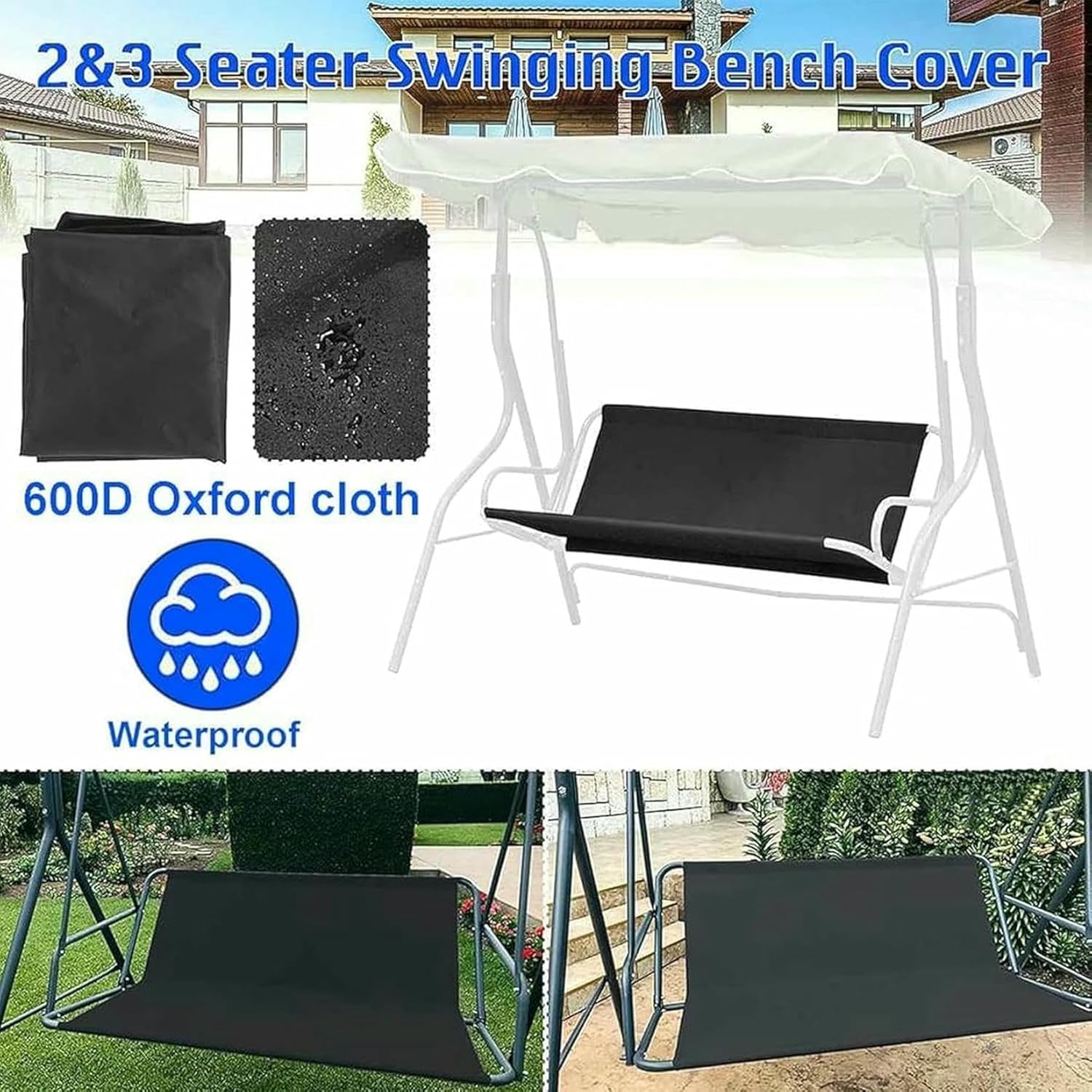 Swing Canopy Replacement Seat Cover,Swing Replacement Seat & Back Support,Swing Cushion Cover,Waterproof 600D Oxford Fabric,for Garden/Patio/Poolside/(Swing not Included)~/