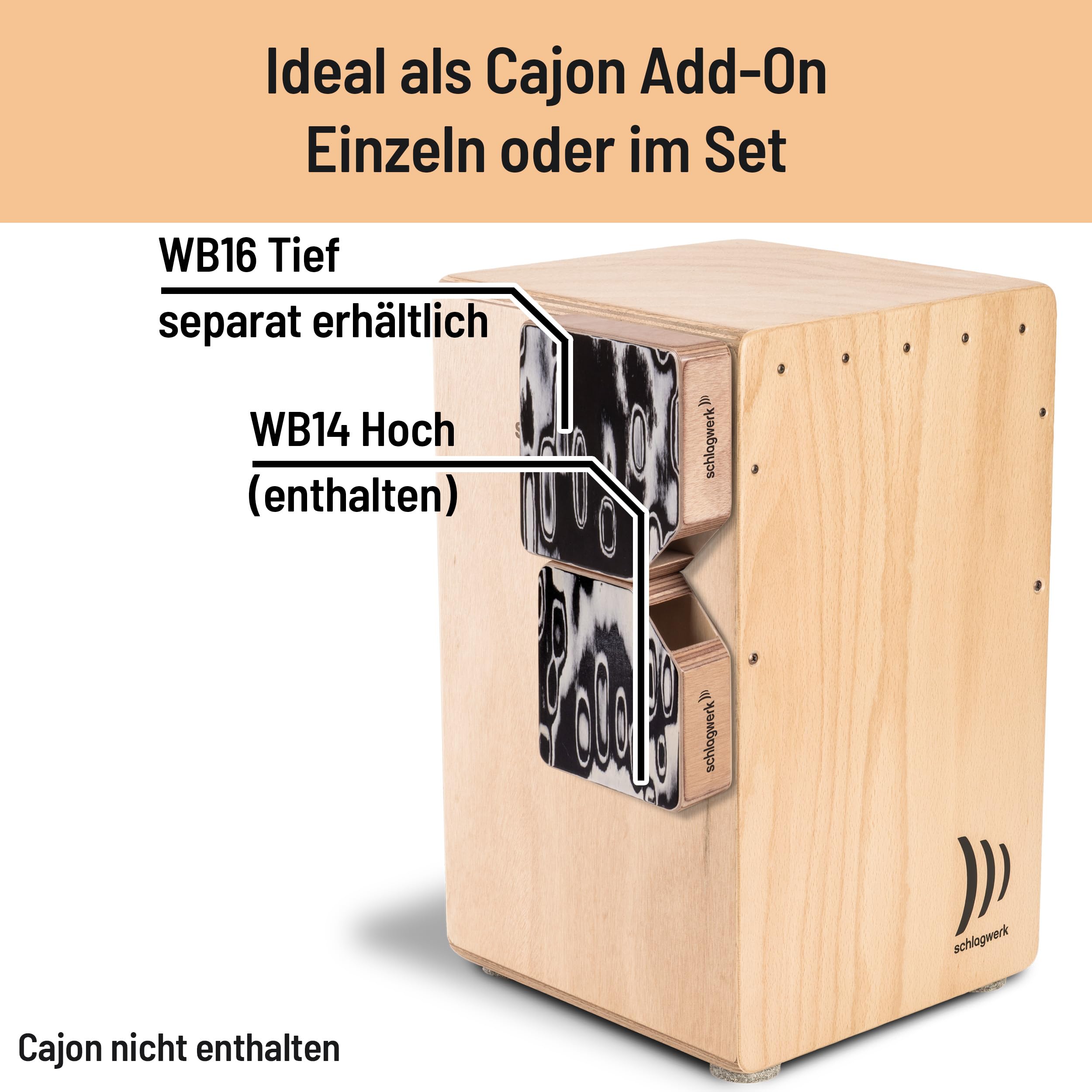 Schlagwerk WB14 Pocket Bongo Alto – Bongo de madera de Gabón ultracompacto – Complemento de cajón – Complemento para batería – Dedo 13,5 × 13,5 × 4 cm – Ideal para percusión, estudio, vivo y calle