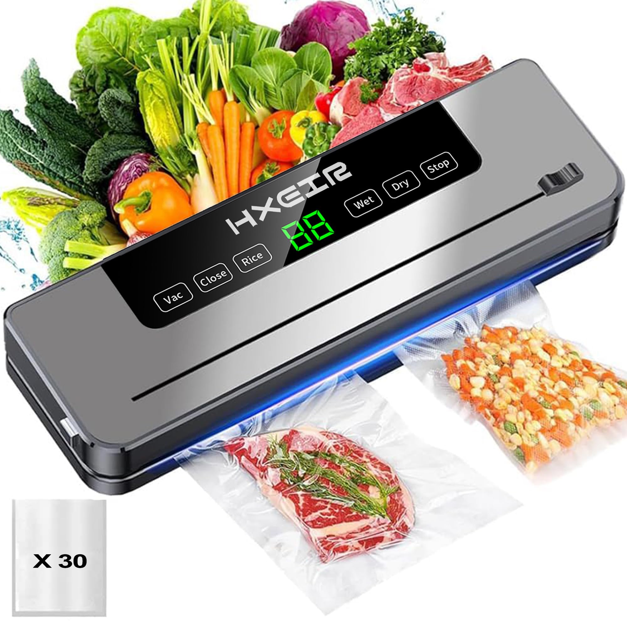 Imagen del producto: Máquina Selladora al Vacío, Sellador Automático con Un Solo Toque de Alimentos, Rápido y Eficiente Selladora al Alto Vacio 65Kpa y Sistema de Vacío Externo (Selladora + 30 bolsas)