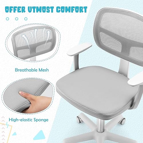 Miniatura 6 de HONEY JOY Silla de escritorio para niños, silla de estudio para niños de altura ajustable, silla giratoria de malla para estudiantes, ruedas