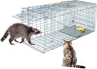 HomGarden Humane Live Animal Cage Trap 32" X 12" X 12" w/Iron Door Steel Catch Release Rodent Cage for Rabbits, Groundhog, Stray Cat, Squirrel, Raccoon, Chicken, Opossum, Skunk, Chipmunks